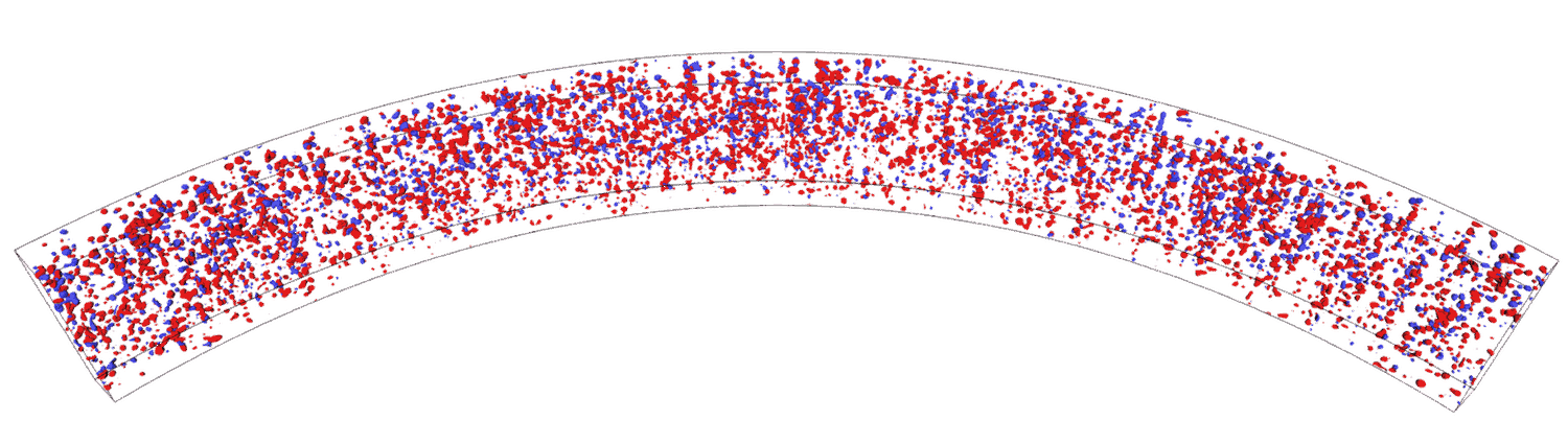Three-dimensional rendering of the tomographic map of Stripe 82, showing overdense and underdense iso-surfaces